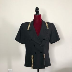 Short Sleeve Blazer w Animal Print Accent